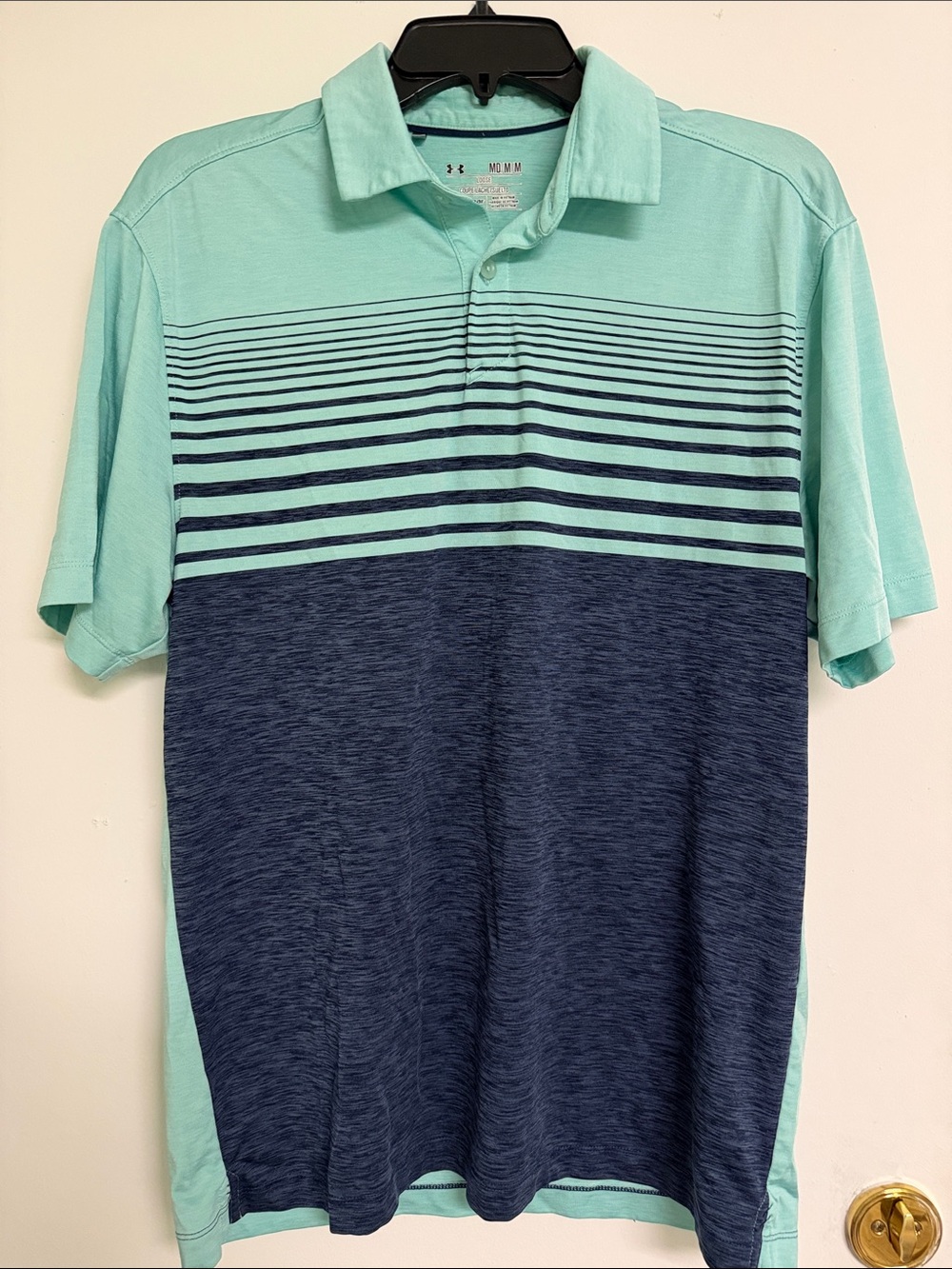 Under Armour Men’s Aqua and Navy Striped Polo